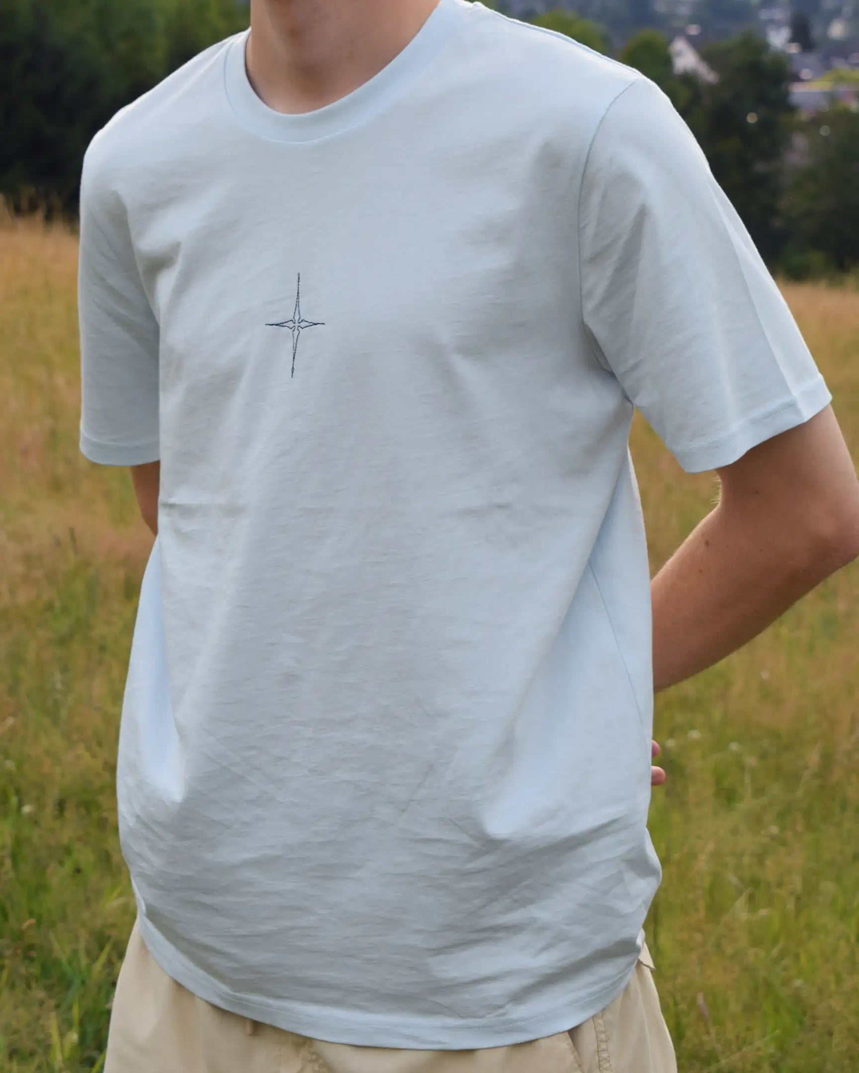 star embroidery tshirt compass design side view front