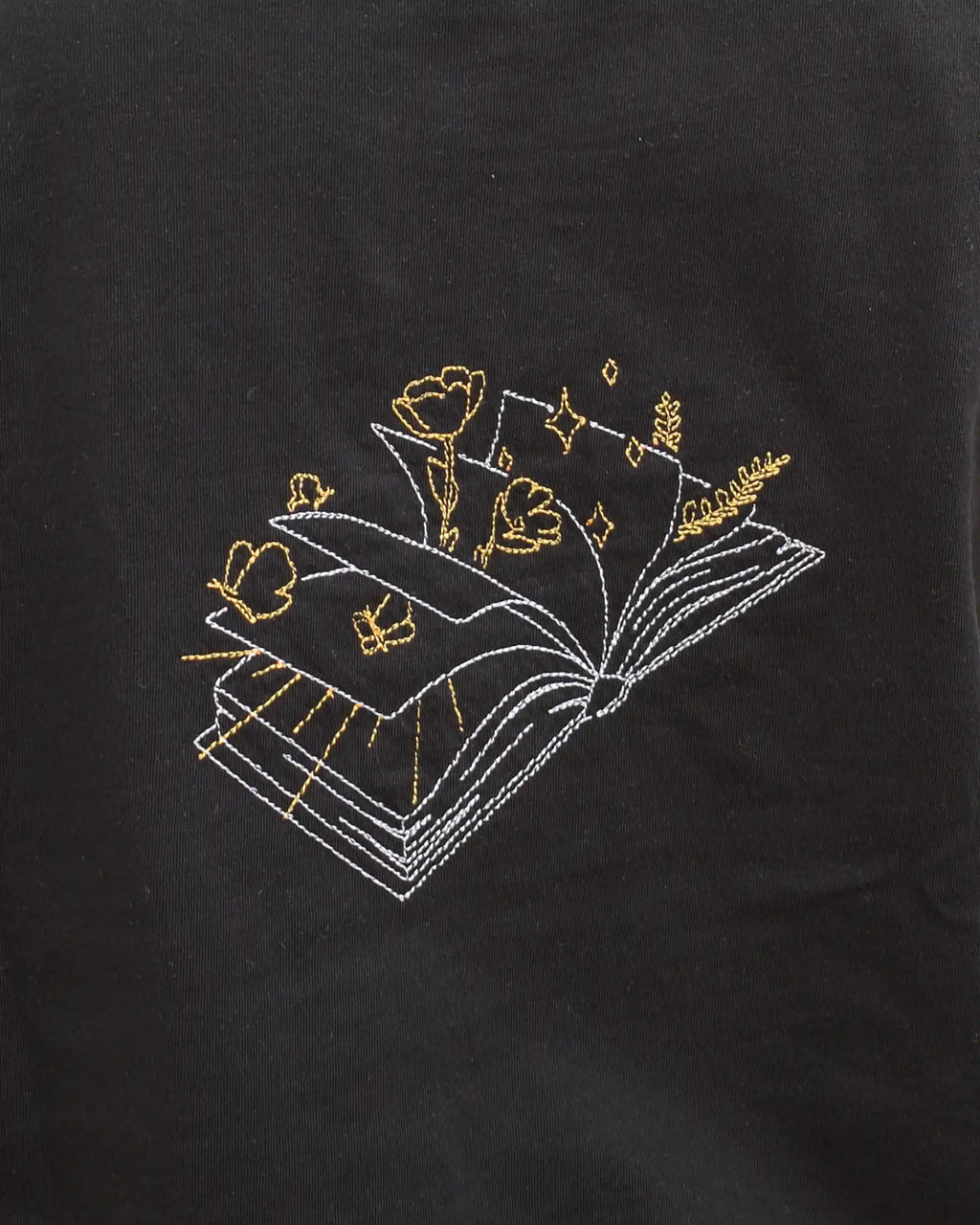 fantasy book embroidery cropped tshirt open book