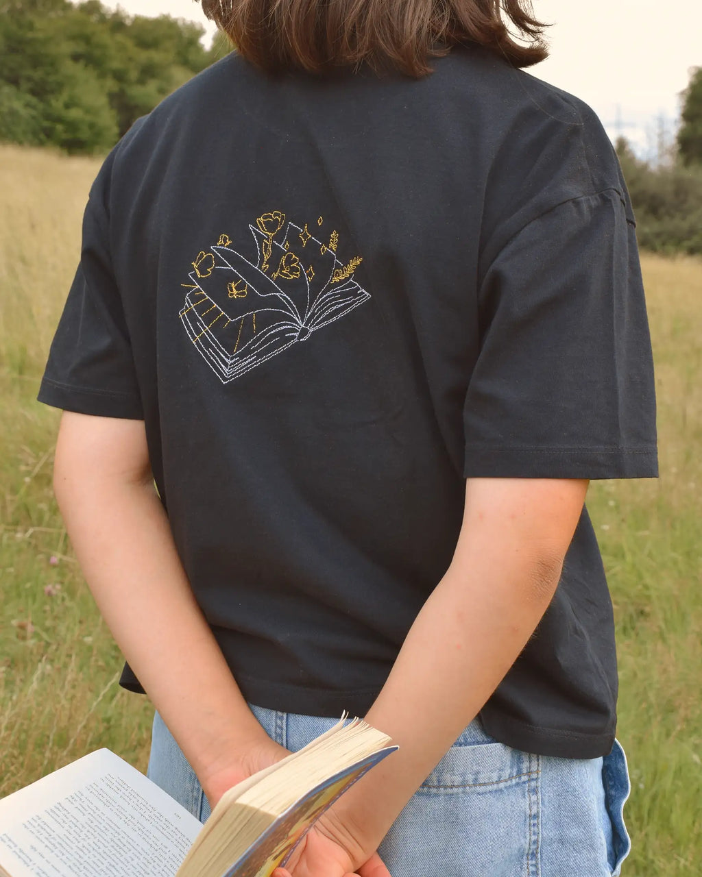 fantasy book embroidery cropped tshirt side view back