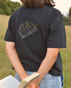 fantasy book embroidery cropped tshirt side view back