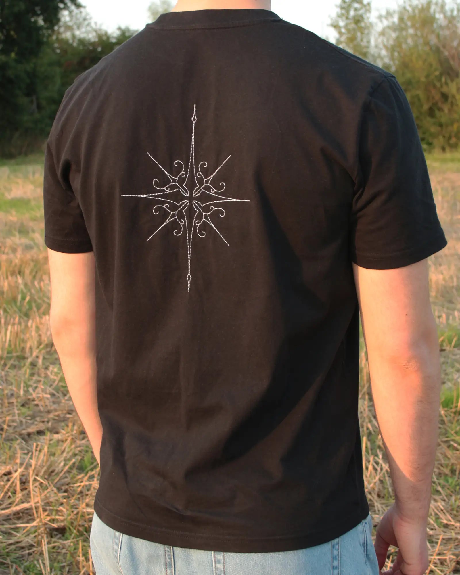 star embroidery tshirt in black basic back view