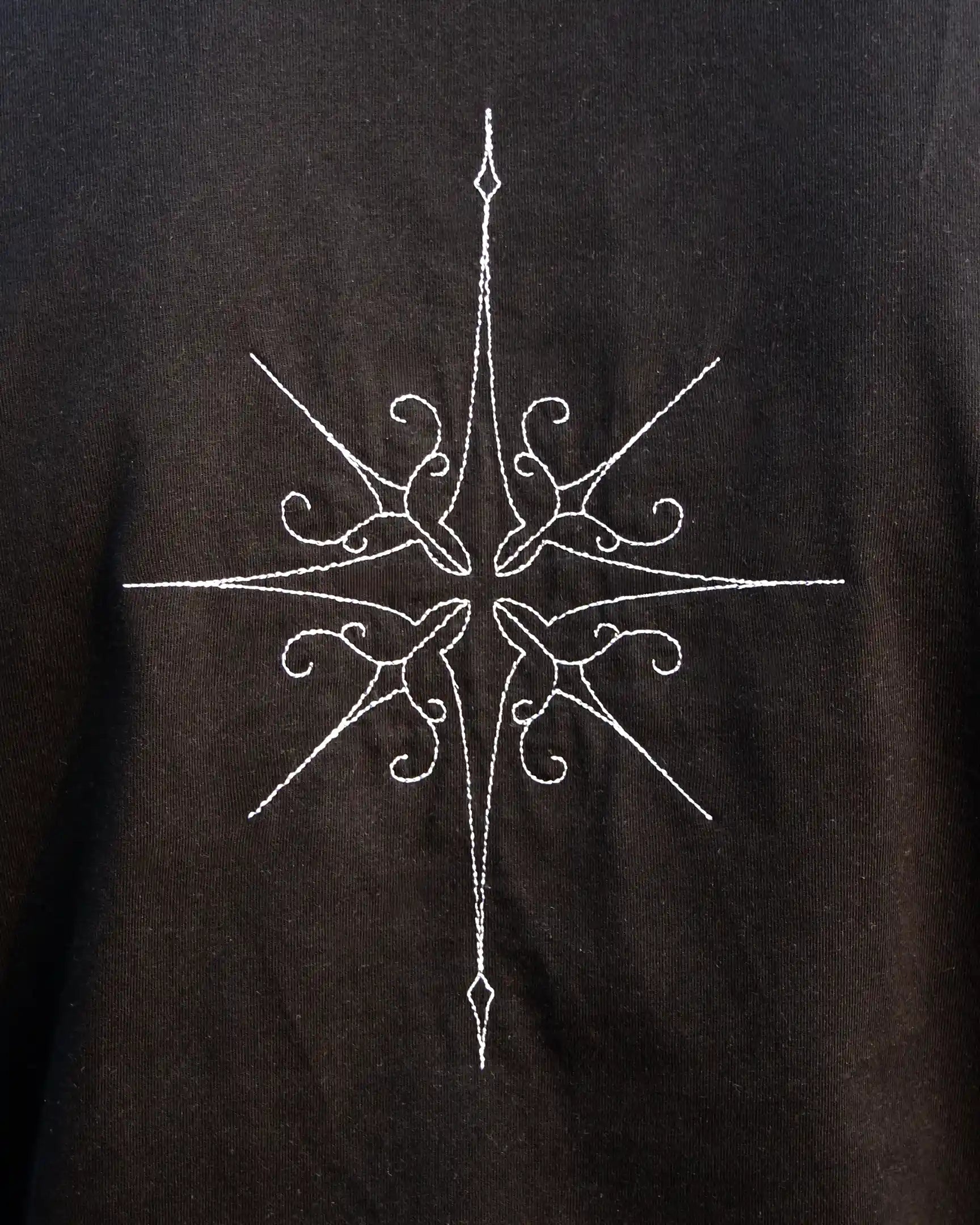 star embroidery tshirt in black close up back